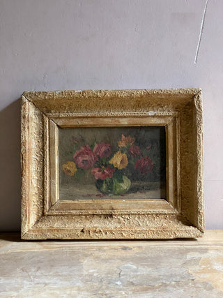 Antique Framed Floral Oil On Canvas
