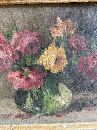 Antique Framed Floral Oil On Canvas