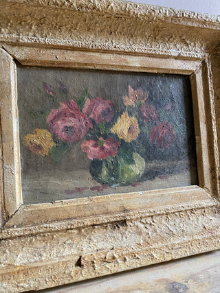 Antique Framed Floral Oil On Canvas