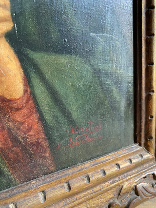 Antique Framed Virgin Mary Oil On Canvas