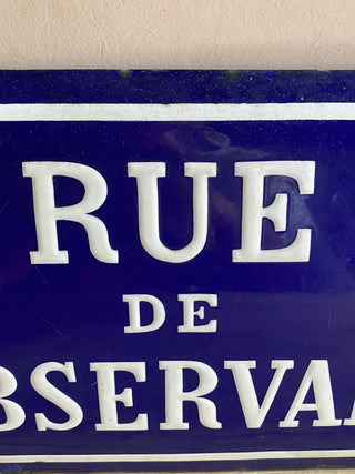 Antique French Rue De L'observance Street Sign