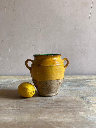 Antique Yellow Glazed Confit Pot - Rare Smaller Size