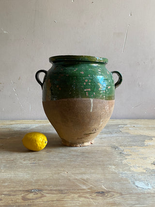Large Antique Green Glazed Confit Pot