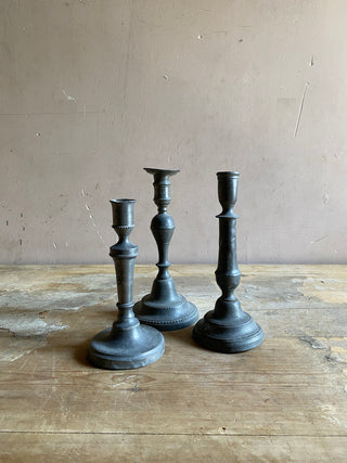 Three Pewter Candlesticks