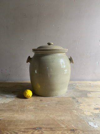 Giant Beige Stoneware Pot à Graisse