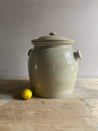 Giant Beige Stoneware Pot à Graisse