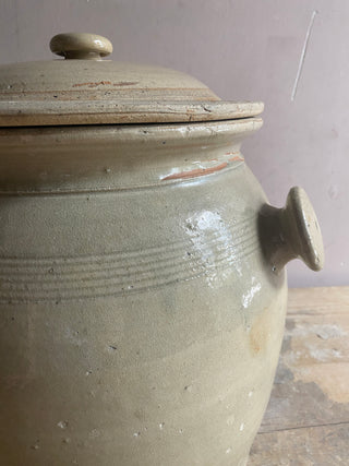 Giant Beige Stoneware Pot à Graisse