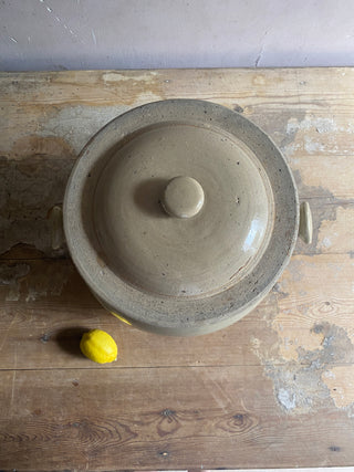 Giant Beige Stoneware Pot à Graisse
