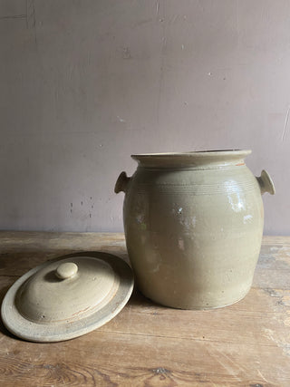 Giant Beige Stoneware Pot à Graisse