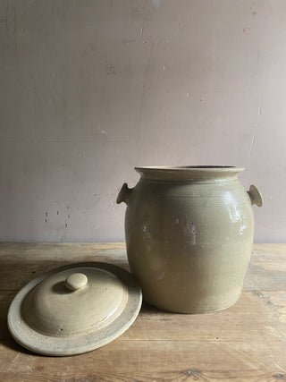 Giant Beige Stoneware Pot à Graisse
