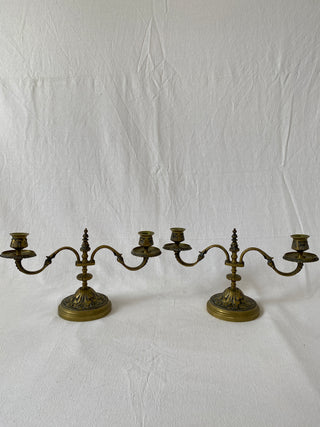 Pair of French Antique Brass Candlesticks