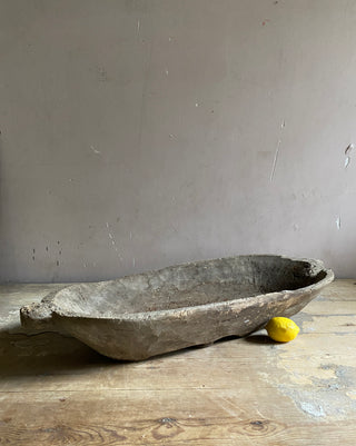 Antique French Primitive Carved Wooden Dough Mixing Bowl