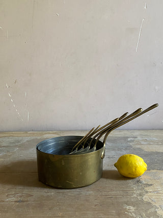 Set Of Six Rare French Antique Brass Saucepans