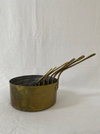Set Of Six Rare French Antique Brass Saucepans
