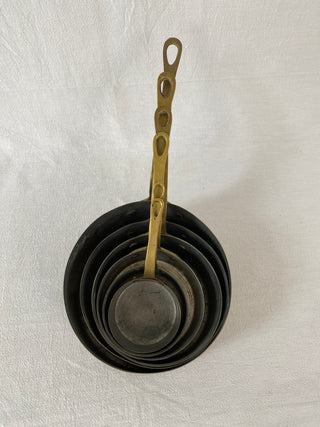 Set Of Six Rare French Antique Brass Saucepans