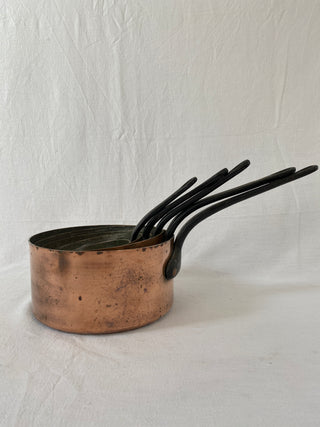 Set Of Five French Antique Copper Saucepans