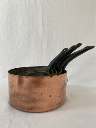 Set Of Five French Antique Copper Saucepans