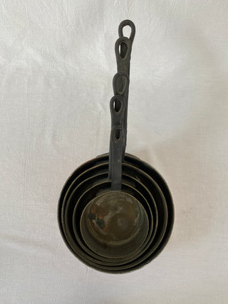 Set Of Five French Antique Copper Saucepans