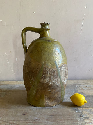 Antique French Green Walnut Oil Jar