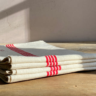 Set Of Four Large Vintage French Linen Tea Towels