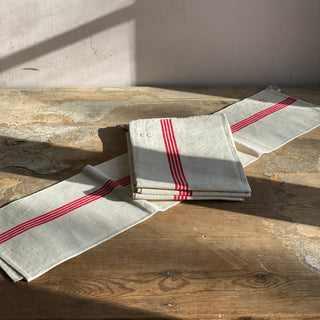 Set Of Four Large Vintage French Linen Tea Towels