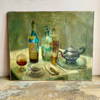 Oil On Canvas Depicting Drinks Table Scene