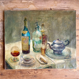 Oil On Canvas Depicting Drinks Table Scene