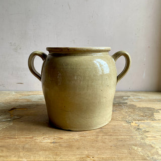 Beige Stoneware Pot à Graisse With Loop Handles