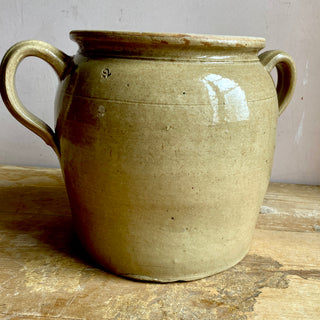 Beige Stoneware Pot à Graisse With Loop Handles