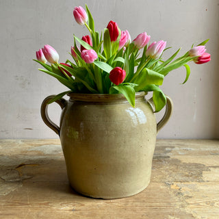 Beige Stoneware Pot à Graisse With Loop Handles