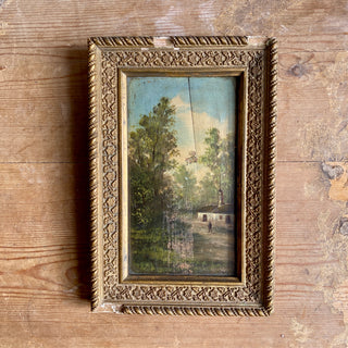 Framed Oil On Wooden Board Depicting Country Scene