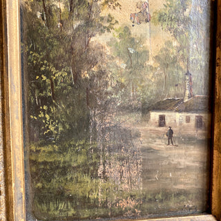 Framed Oil On Wooden Board Depicting Country Scene
