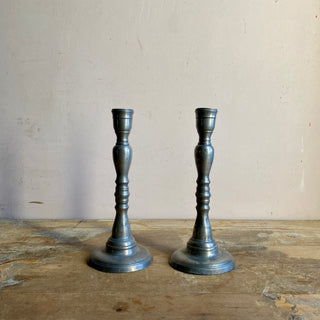 Pair Of Antique French Pewter Candlesticks