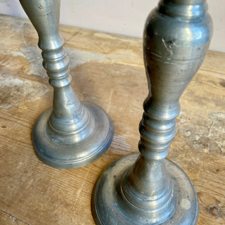 Pair Of Antique French Pewter Candlesticks