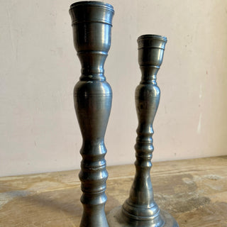 Pair Of Antique French Pewter Candlesticks