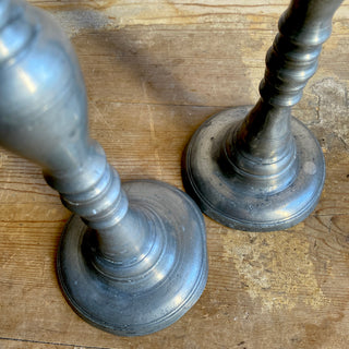 Pair Of Antique French Pewter Candlesticks