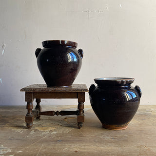 Pair of Antique French Brown Glazed Confit Pots