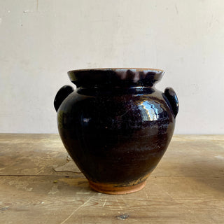 Pair of Antique French Brown Glazed Confit Pots