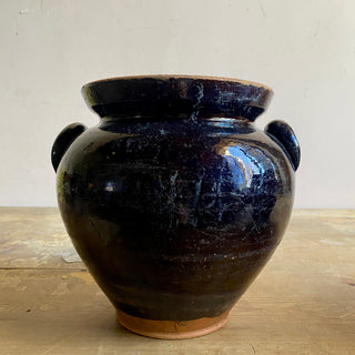 Pair of Antique French Brown Glazed Confit Pots