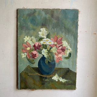 Antique Floral Oil On Canvas