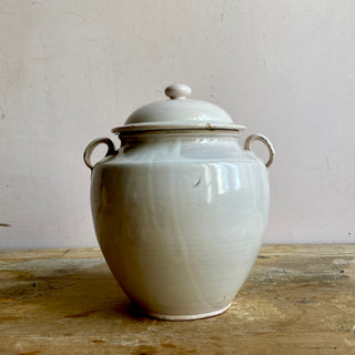 Antique French White Glazed Martres-Tolosane Confit Pot With Lid