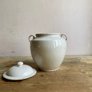 Antique French White Glazed Martres-Tolosane Confit Pot With Lid