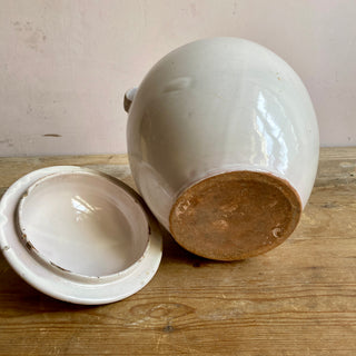 Antique French White Glazed Martres-Tolosane Confit Pot With Lid
