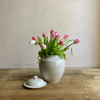 Antique French White Glazed Martres-Tolosane Confit Pot With Lid