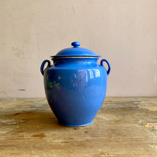 Antique French Blue Glazed Martres-Tolosane Confit Pot With Lid