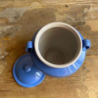 Antique French Blue Glazed Martres-Tolosane Confit Pot With Lid