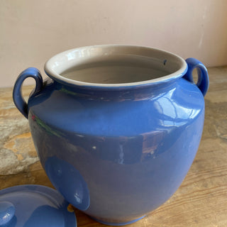 Antique French Blue Glazed Martres-Tolosane Confit Pot With Lid