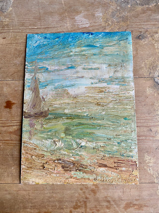 Oil On Board Depicting Boat At Sea