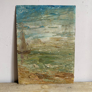 Oil On Board Depicting Boat At Sea