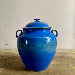 Antique French Blue Glazed Martres-Tolosane Confit Pot With Lid
